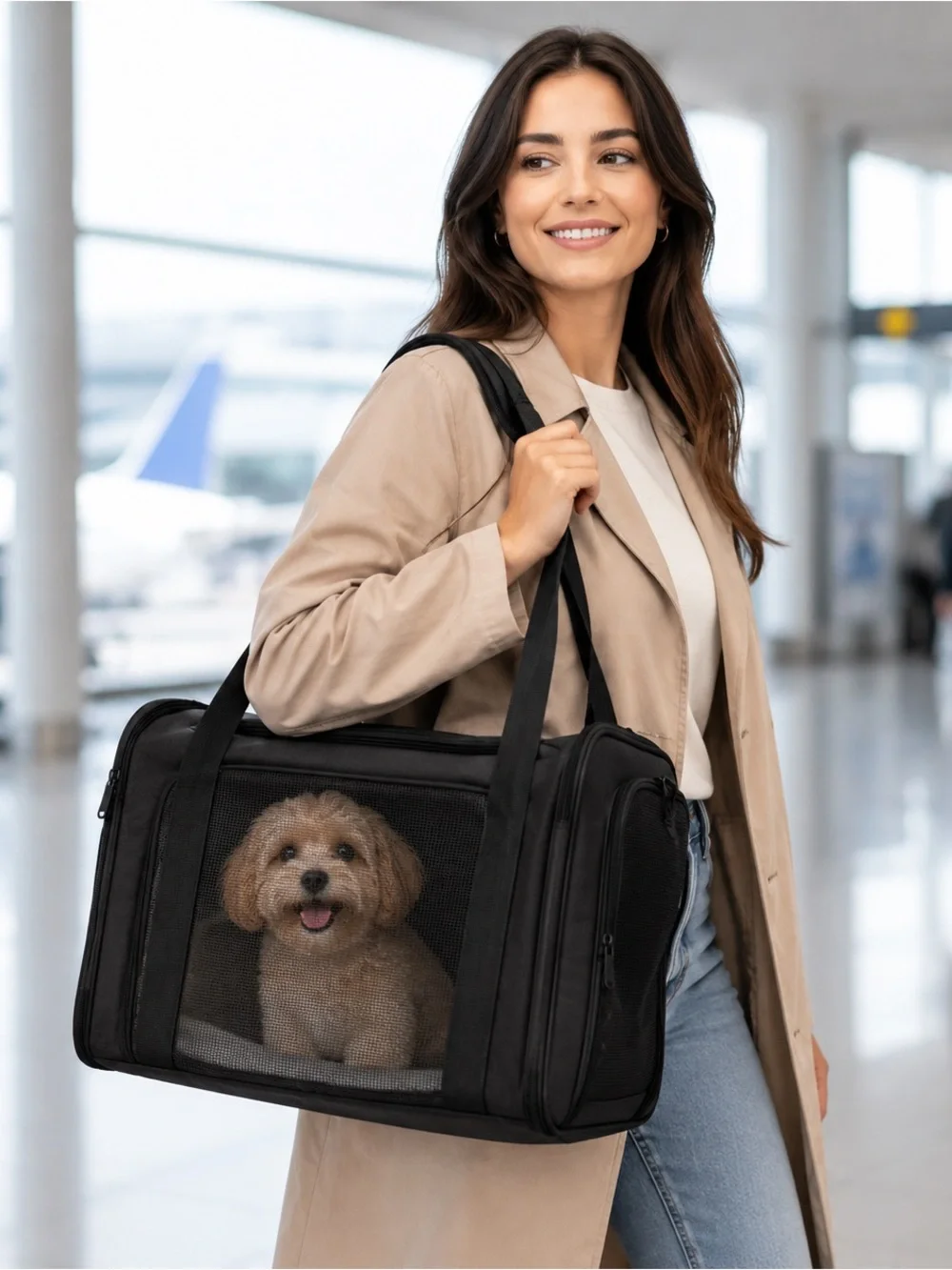 Airline-Approved Black Pet Carrier for Medium Pets